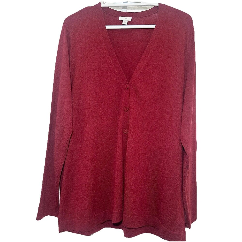 J Jill Large Red Wool Blend Cardigan Button Front Lightweight Sweater